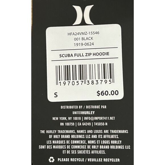 Hurley Scuba Full Zip Hoodie Black Men's Small - Picture 4 of 6